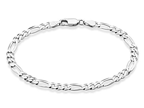 Miabella Solid 925 Sterling Silver Italian 5mm Diamond-Cut Figaro Chain Bracelet for Women Men, Made in Italy (Length 9 Inches) - Image 1