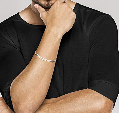 Miabella Solid 925 Sterling Silver Italian 5mm Diamond-Cut Figaro Chain Bracelet for Women Men, Made in Italy (Length 9 Inches) - Image 3