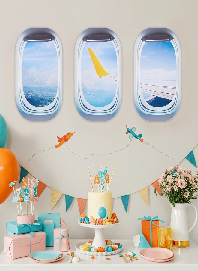 Drydiet 3 Pcs Airplane Wing Stickers Plane Window Clings Self Adhesive Airplane Wall Decals Aviation Wall Decor 3D Wallpaper Art Gifts for Travel Birthday Party Favor Decorations (Clouds) - Image 4