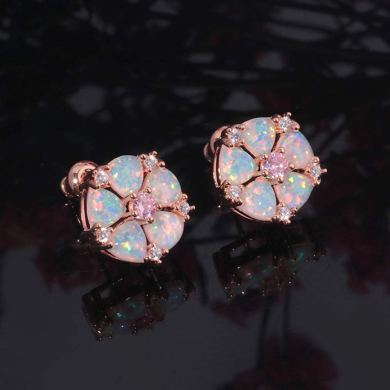 CiNily Rose Gold Plated Flower Earrings Pink Opal Stud Earrings for Women - Image 2