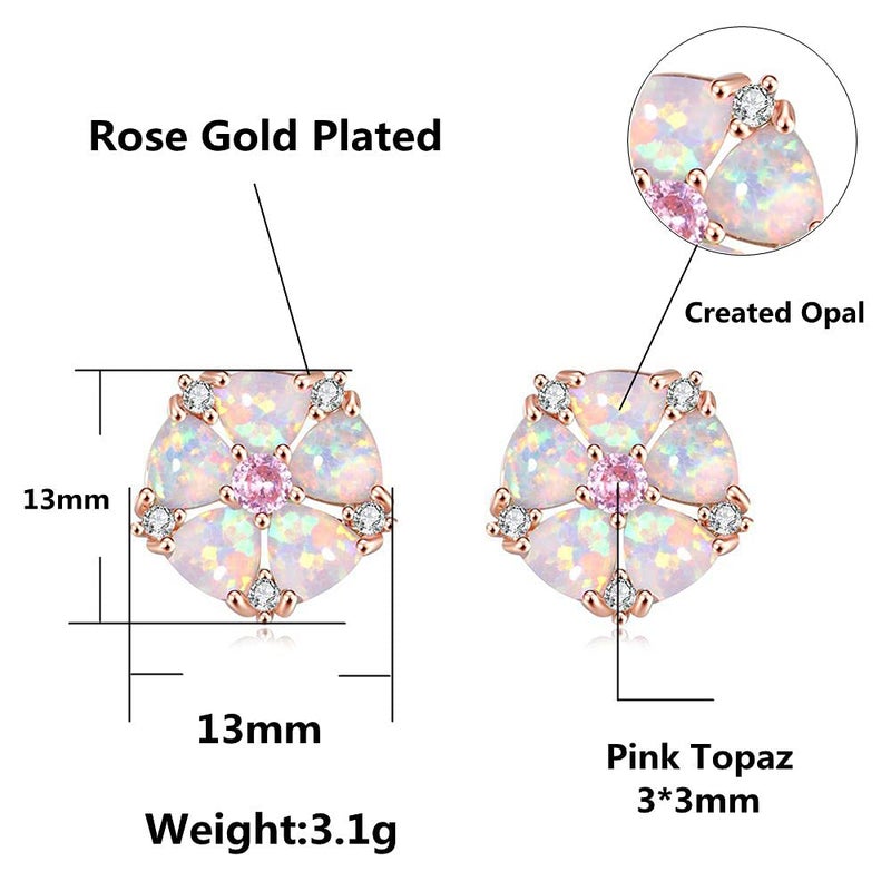 CiNily Rose Gold Plated Flower Earrings Pink Opal Stud Earrings for Women - Image 5