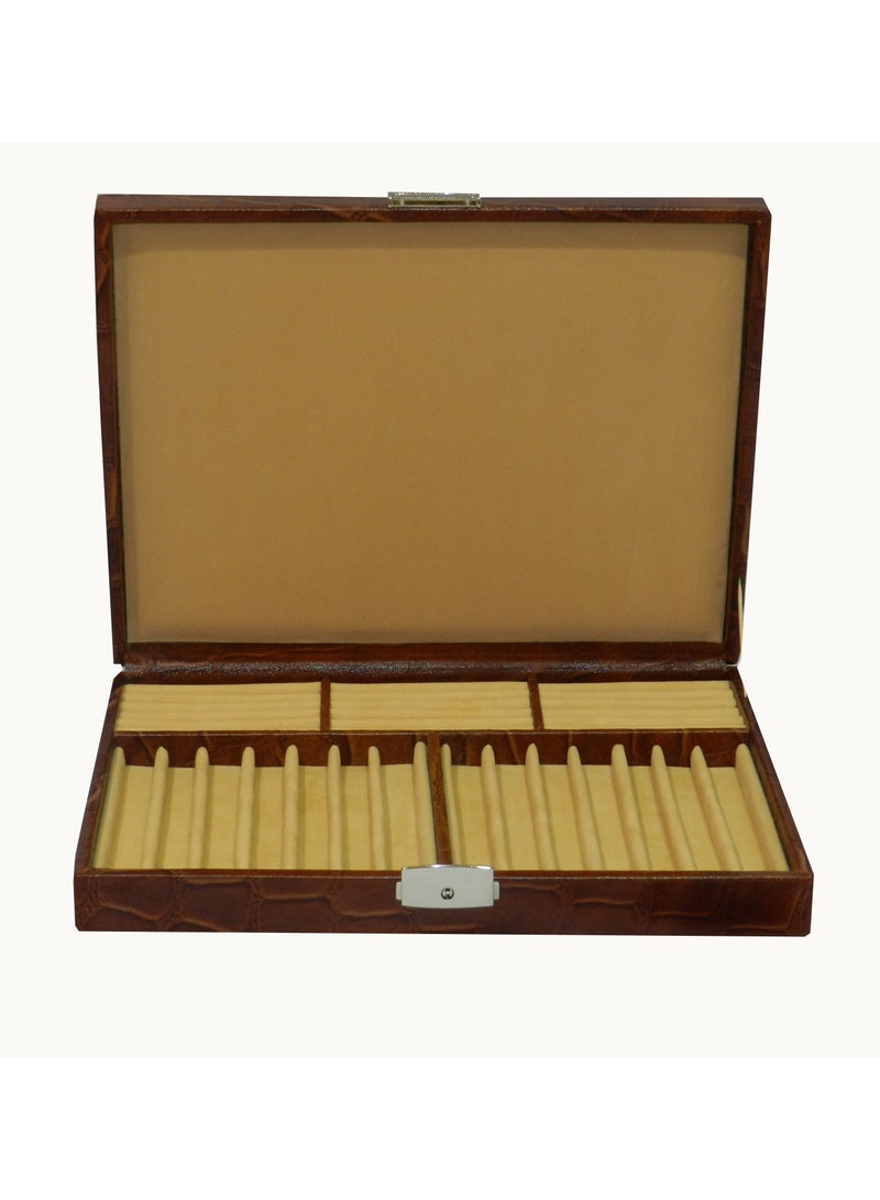 LAVERI LEATHER Laveri 14 Piece Genuine Leather Pen  Case Storage and Fountain Pen , Chain, Braslets ,Ring And Cufflinks Organizer Box with Key Lock - Image 1