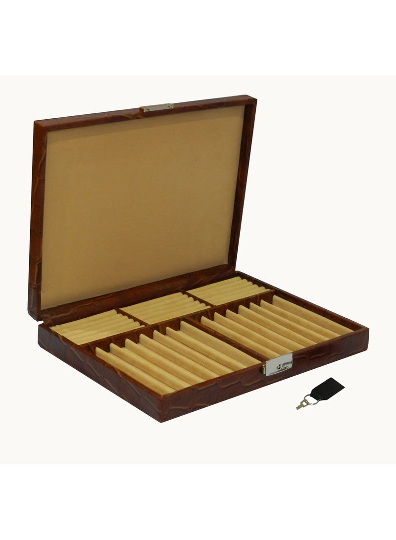 LAVERI LEATHER Laveri 14 Piece Genuine Leather Pen  Case Storage and Fountain Pen , Chain, Braslets ,Ring And Cufflinks Organizer Box with Key Lock - Image 4