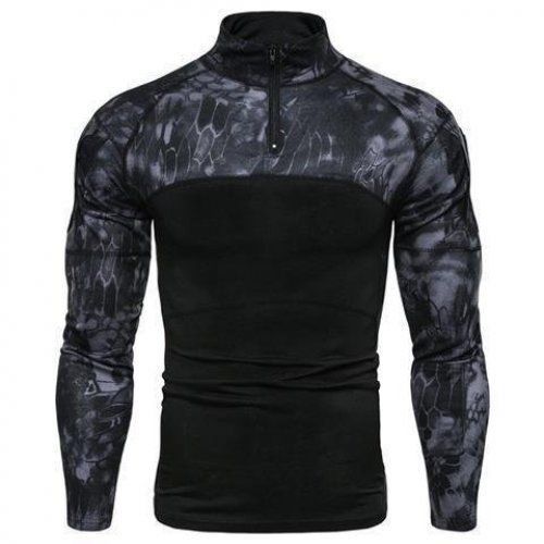 Mens Camo Tactical Combat Shirt Military Black  - Image 1