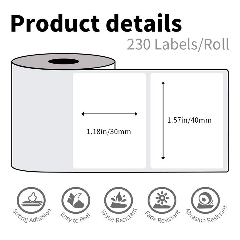 phomemo ملصقات فوميمو M110 ورق ملصقات حراري ذاتي اللصق 1.57"x1.18" (40x30mm) 3 لفات/690 قطعة، ملصقات أسماء متعددة الأغراض لطابعات M110 M220 M221 M250 M260 M100 لرمز الشريط والعنوان ومدرسة الأطفال - Image 3