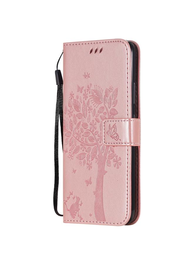 اس-توب جراب لهاتف OPPO Realme C12 / C15، جراب جلدي أفقي قابل للطي بنقشة شجرة وقط مع حامل وفتحات للبطاقات ومحفظة وحبل تعليق - Image 3