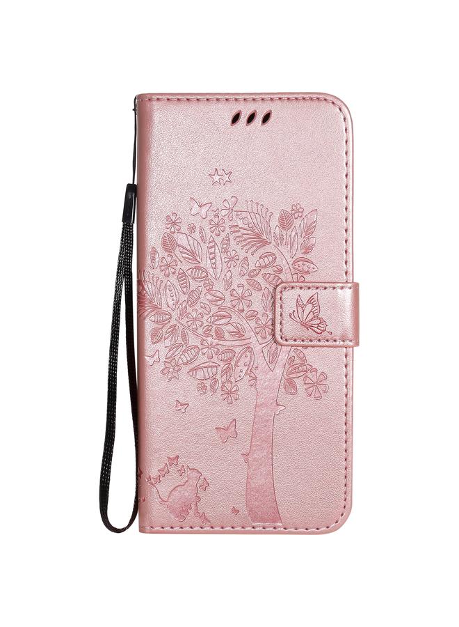 اس-توب جراب لهاتف OPPO Realme C12 / C15، جراب جلدي أفقي قابل للطي بنقشة شجرة وقط مع حامل وفتحات للبطاقات ومحفظة وحبل تعليق - Image 2