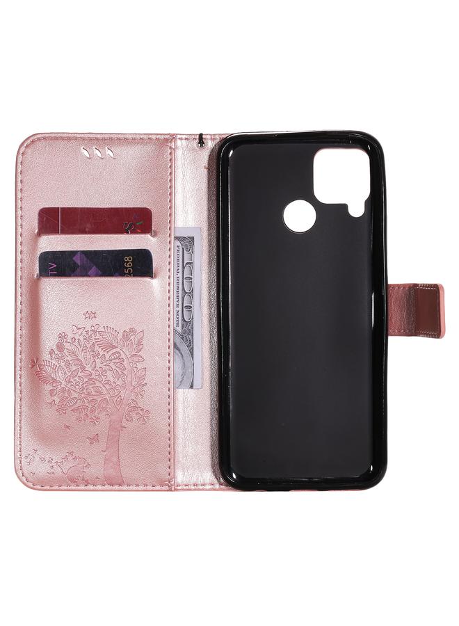 اس-توب جراب لهاتف OPPO Realme C12 / C15، جراب جلدي أفقي قابل للطي بنقشة شجرة وقط مع حامل وفتحات للبطاقات ومحفظة وحبل تعليق - Image 5