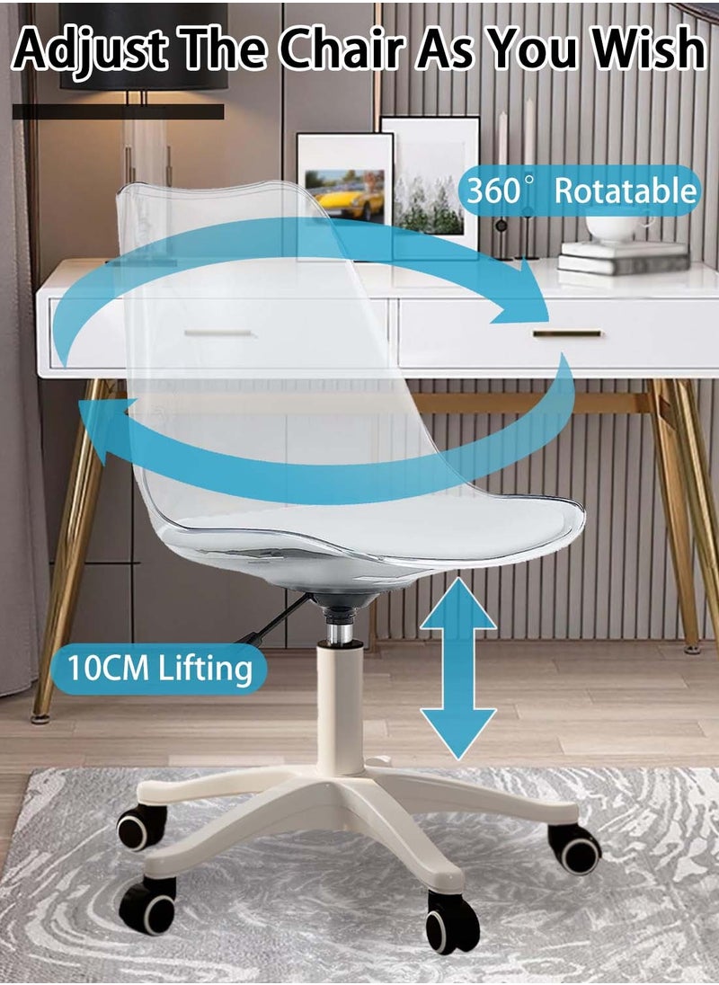 EqiEch Acrylic Chair Ergonomics Modern Office Desk Armless Study Chair Computer Swivel Desk Chair With Waterproof PU Leather PP Seat Cushion With Silent Wheel Adjustable Height  - Image 3