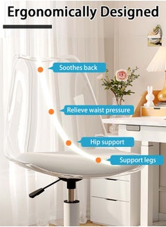 EqiEch Acrylic Chair Ergonomics Modern Office Desk Armless Study Chair Computer Swivel Desk Chair With Waterproof PU Leather PP Seat Cushion With Silent Wheel Adjustable Height  - Image 4