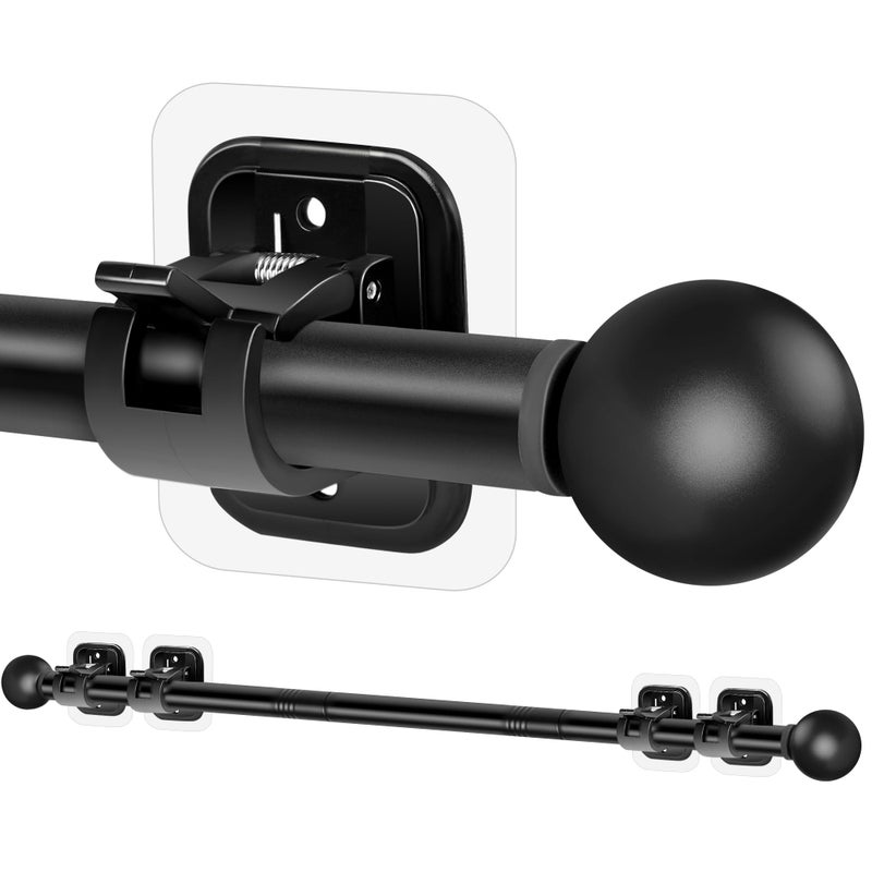 Tidisort Curtain Rods No Drilling for Windows Set 30 to 45 Inch,5/8 Inch Diameter Drapey Pole with No Drill Curtain Rod Brackets,Renter Friendly Cortineros Para Ventanas with Adhesive Holder Hook (Black) - Image 1