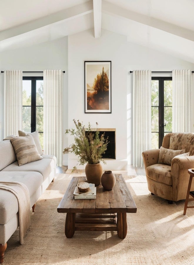 KOUFALL Linen Curtains 96 Inches Long 2 Panels Set Drapes for Living Room,Boho Chic Modern Farmhouse Decor 8FT Cream Ivory Natural Pottery Earth Tone Sheer Floor to Ceiling Curtain for Barn Inspired Furniture - Image 2