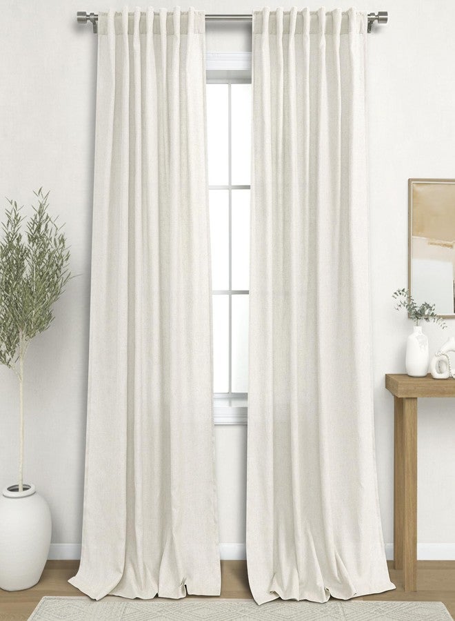 KOUFALL Linen Curtains 96 Inches Long 2 Panels Set Drapes for Living Room,Boho Chic Modern Farmhouse Decor 8FT Cream Ivory Natural Pottery Earth Tone Sheer Floor to Ceiling Curtain for Barn Inspired Furniture - Image 1