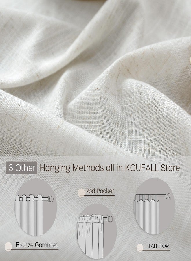 KOUFALL Linen Curtains 96 Inches Long 2 Panels Set Drapes for Living Room,Boho Chic Modern Farmhouse Decor 8FT Cream Ivory Natural Pottery Earth Tone Sheer Floor to Ceiling Curtain for Barn Inspired Furniture - Image 3