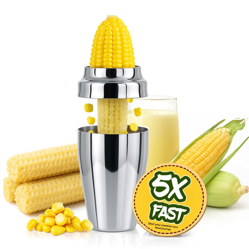YYP Corn Cutter Peeler Corn Cob Stripper with Cup No Splatters or Mess 304 Stainless Steel Corn on the Cob Remover Kitchen Tool Corn Kernel Shucker Separator Slicer with Serrated Sharp Blade