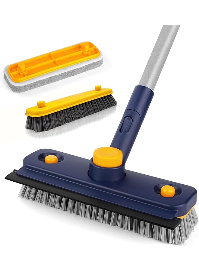 promass Floor Scrub Brush, 3 in 1 Floor Scrubber with 118 cm Stiff Bristle Shower Scrubber, Extendable Long Handle and Squeegee, Shower Cleaning Brush for Wall, Bathtub, Glass, Bathroom - Image 1