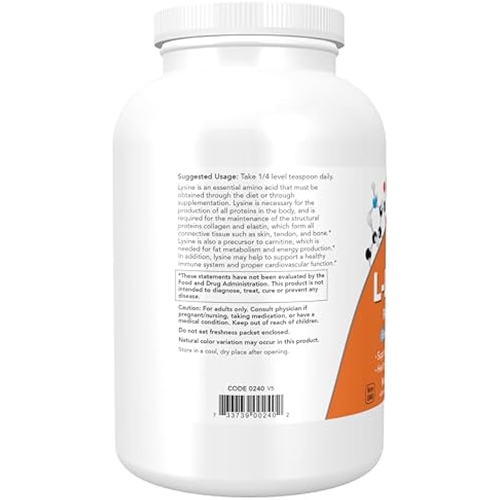 now Supplements, L-Lysine (L-Lysine Hydrochloride) Powder, Supports Collagen Synthesis*, Amino Acid, 1-Pound - Image 3