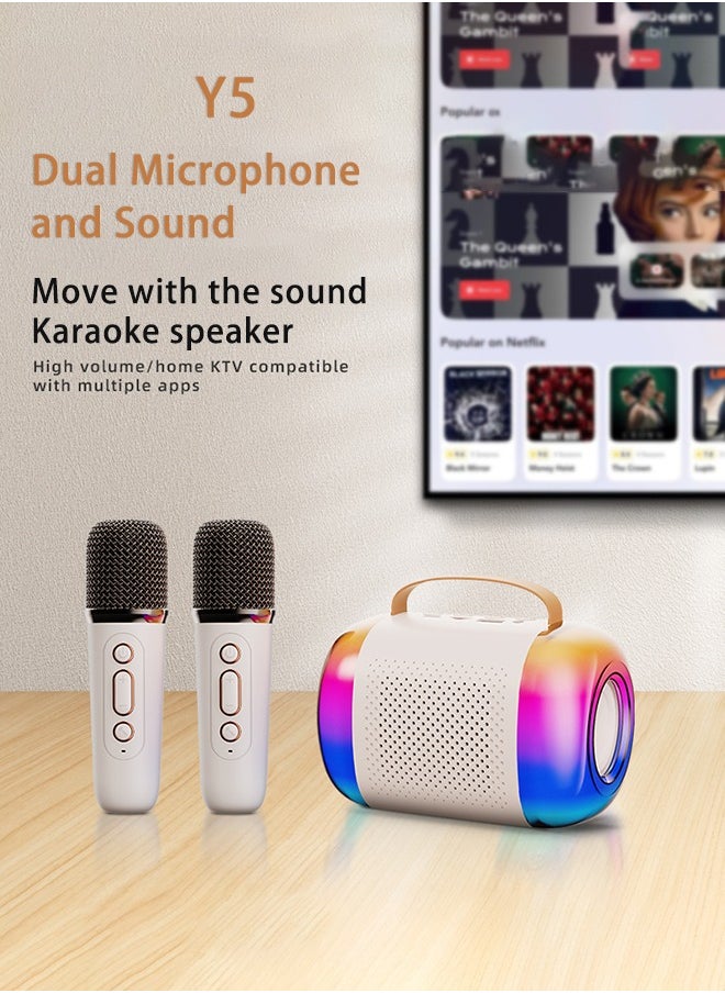 Generic Portable Bluetooth Karaoke Speaker with 2 Wireless Microphones, High-resolution Lossless Acoustic Sound, Stereo Surround Sound, 10 Hours of Ultra-long Battery Life, Colourful Ambient Light, White  - Image 1