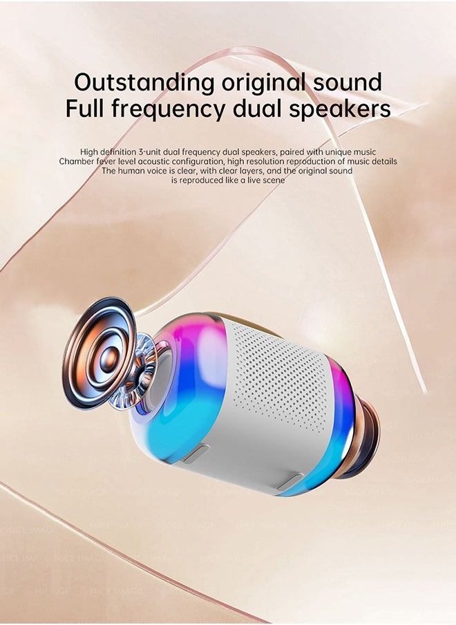 Generic Portable Bluetooth Karaoke Speaker with 2 Wireless Microphones, High-resolution Lossless Acoustic Sound, Stereo Surround Sound, 10 Hours of Ultra-long Battery Life, Colourful Ambient Light, White  - Image 4