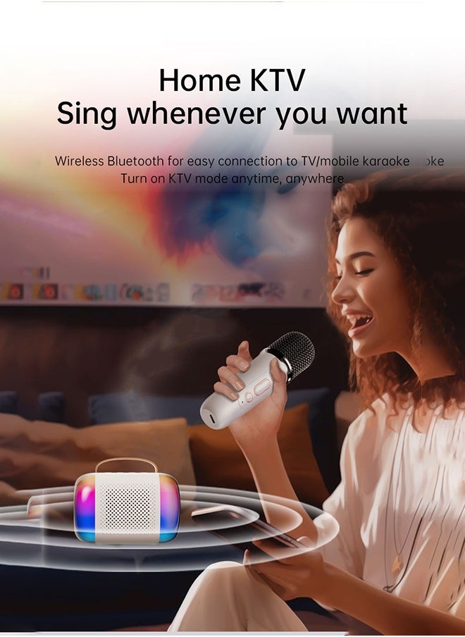 Generic Portable Bluetooth Karaoke Speaker with 2 Wireless Microphones, High-resolution Lossless Acoustic Sound, Stereo Surround Sound, 10 Hours of Ultra-long Battery Life, Colourful Ambient Light, White  - Image 5