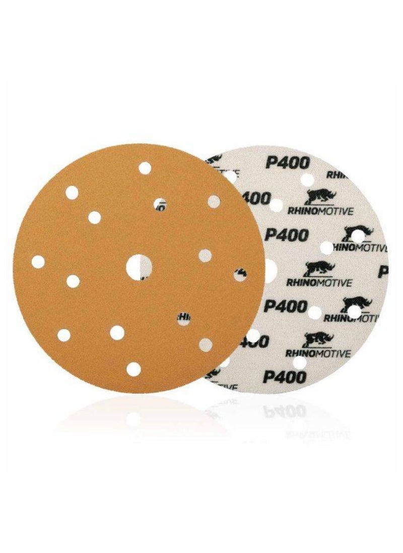 RHINOMOTIVE Automotive MULTI-PURPOSE GOLD Abrasive Discs Grit 400 100Pcs  - Image 1