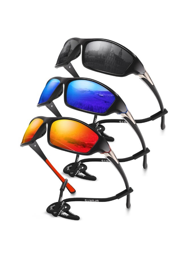 Generic 3 Pack Polarized Sports Sunglasses for Men, Mens Sunglasses Wrap Around UV400 Protection for Cycling Fishing Driving  - Image 1
