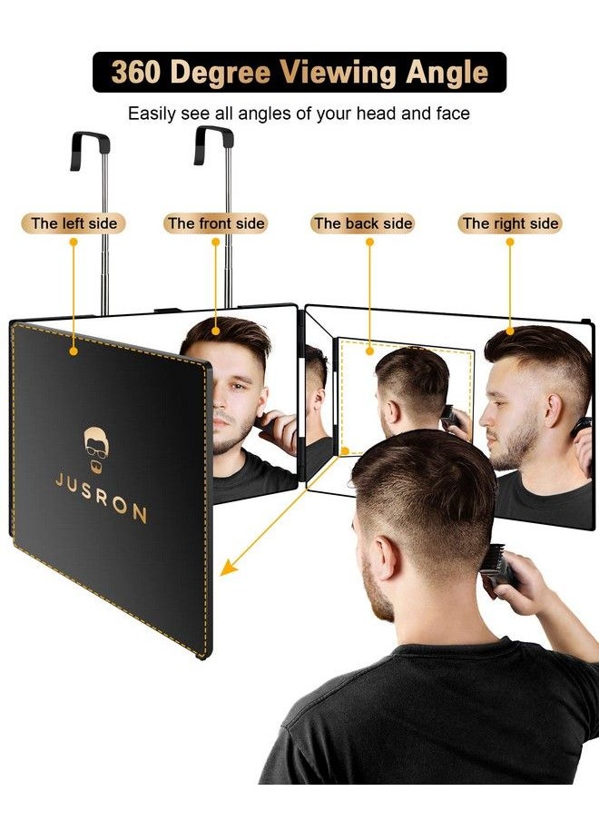 JUSRON - 3 Way Mirror For Self Hair Cutting 360 Trifold Barber Mirrors 3 Sided Makeup Mirror To See Back Of Head Used For Hair Coloring Braiding Diy Haircut Tool Are Good Gifts For Men Women (Without Led) - Image 1
