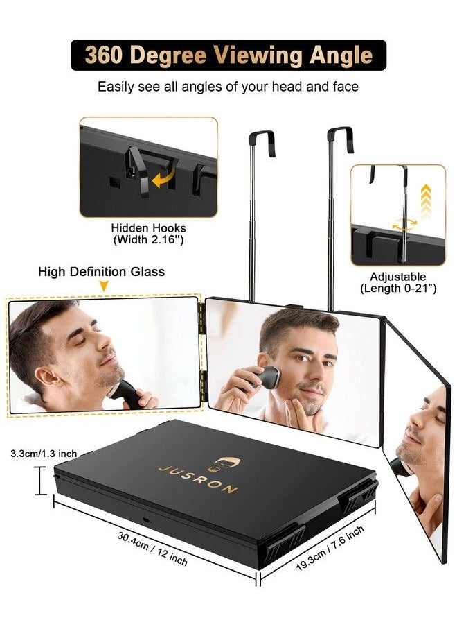 JUSRON - 3 Way Mirror For Self Hair Cutting 360 Trifold Barber Mirrors 3 Sided Makeup Mirror To See Back Of Head Used For Hair Coloring Braiding Diy Haircut Tool Are Good Gifts For Men Women (Without Led) - Image 1