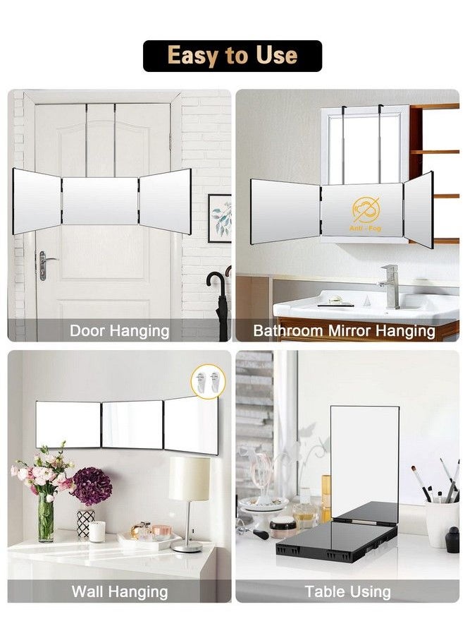 JUSRON - 3 Way Mirror For Self Hair Cutting 360 Trifold Barber Mirrors 3 Sided Makeup Mirror To See Back Of Head Used For Hair Coloring Braiding Diy Haircut Tool Are Good Gifts For Men Women (Without Led) - Image 1