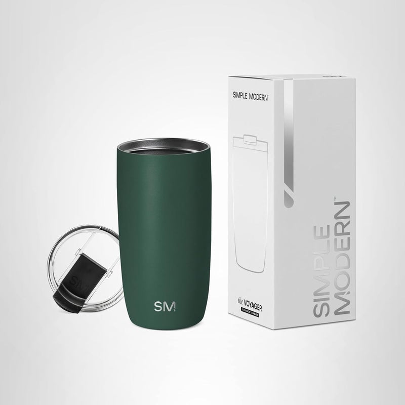 Simple Modern Travel Coffee Mug Tumbler with Flip Lid | Reusable Insulated Stainless Steel Thermos Cold Brew Iced Coffee Cup | Gifts for Women Men Him and Her | Voyager Collection | 16oz | Forest