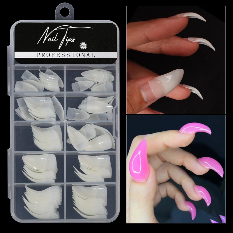 100PCS False Nail Tips Stick-On Fake Nails Eagle Claw Shaped Fake Nails for Soak Off Nail Extensions Nail Art Tool - Image 5