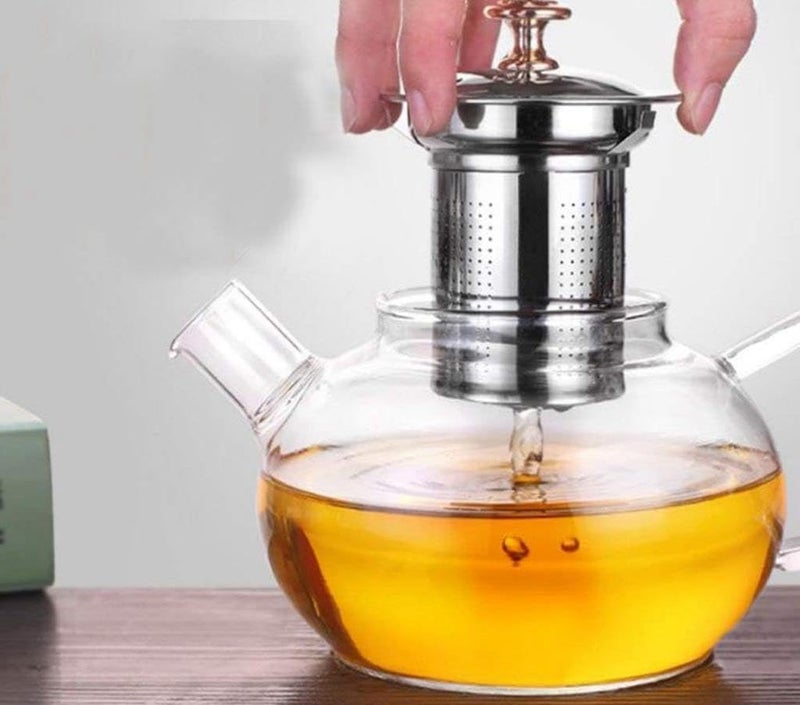 RAGYULA 1 Liter Glass KettleTeapot with Stainless Steel Infuser Lid Borosilicate Glass Tea Kettle Stovetop Safe Blooming Loose Leaf Teapot 1000 ml - Image 5