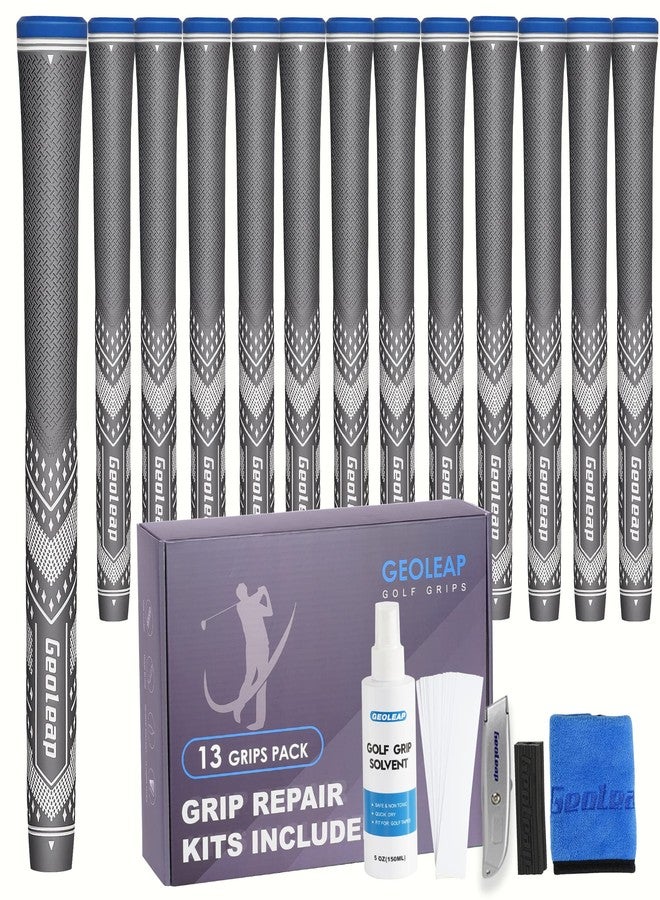 Geoleap Golf Grips Set of 13- Soft Golf Club Grips,Reduce Taper Design Provides High Traction and Performance,13 Grips with 15 Tapes and 13 Grips with All Repair Kits for Choice. (Midsize, Grey-Pro - Image 1