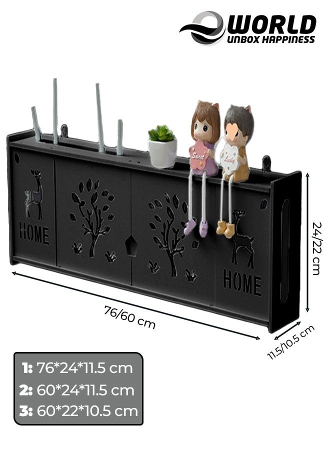 Eworld Stylish Wall-Mounted Router Rack for Wi-Fi Router, Set-Top Box, Light Cat Box, and More, Includes Doors and Patch Panel Shielding Box for Neat Storage, Black - Image 2