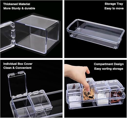 CHALISA Home Kitchen 4 Grid Acrylic spice box Acrylic Seasoning Mukhwas Rasoi Dry Fruit Easy Flow Spice Box Kit With SpoonKitchen Masala Storage Box Container Seasoning Organizers Jars - Image 3