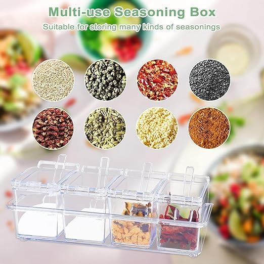 CHALISA Home Kitchen 4 Grid Acrylic spice box Acrylic Seasoning Mukhwas Rasoi Dry Fruit Easy Flow Spice Box Kit With SpoonKitchen Masala Storage Box Container Seasoning Organizers Jars - Image 5