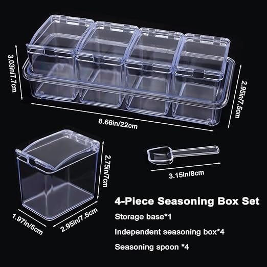 CHALISA Home Kitchen 4 Grid Acrylic spice box Acrylic Seasoning Mukhwas Rasoi Dry Fruit Easy Flow Spice Box Kit With SpoonKitchen Masala Storage Box Container Seasoning Organizers Jars - Image 2