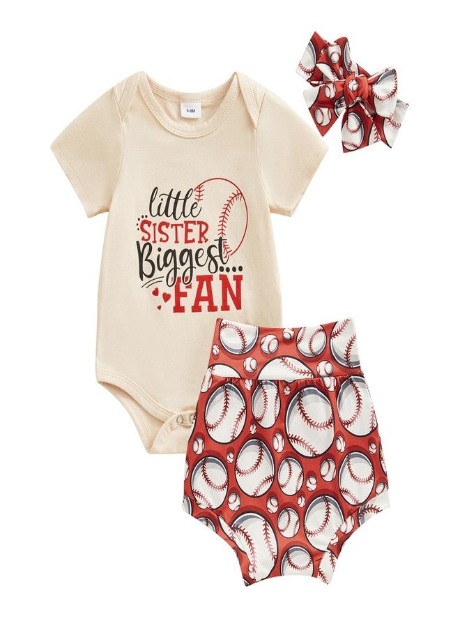 DNOMAID YZARC Newborn Baby Girl Baseball Outfit Short Sleeve Letters Print Romper Onesie Shorts Set Headband Summer Clothes (Khaki, 6-12 Months) - Image 1