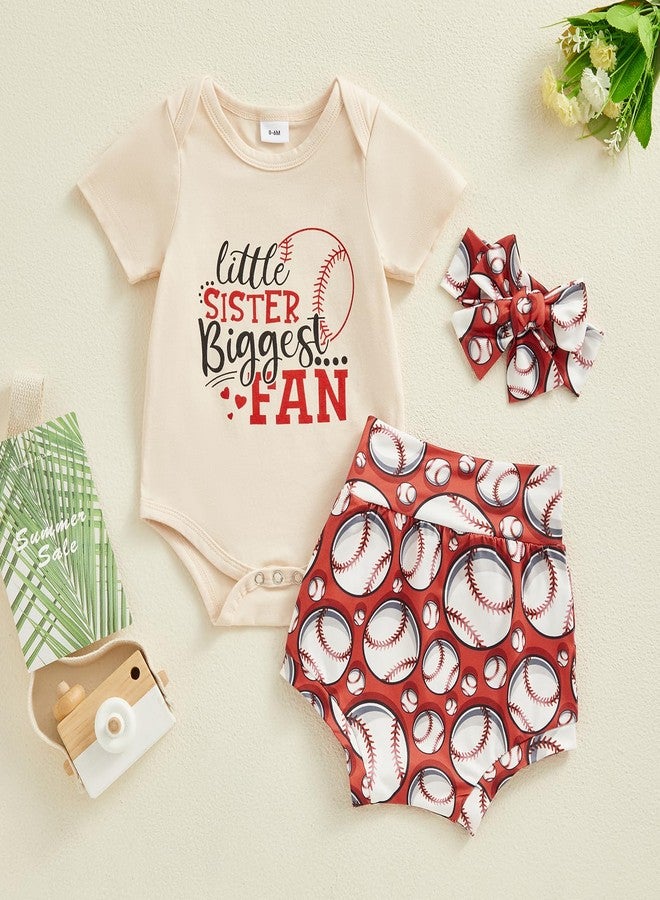 DNOMAID YZARC Newborn Baby Girl Baseball Outfit Short Sleeve Letters Print Romper Onesie Shorts Set Headband Summer Clothes (Khaki, 6-12 Months) - Image 2