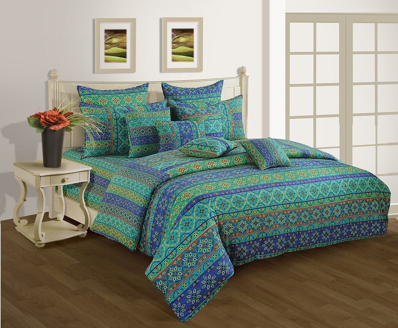 Swayam Cotton 1 Single Duvet Cover | Rajai Cover | Quilt Cover | Comforter Cover | Green & Blue | Ethnic - Image 1