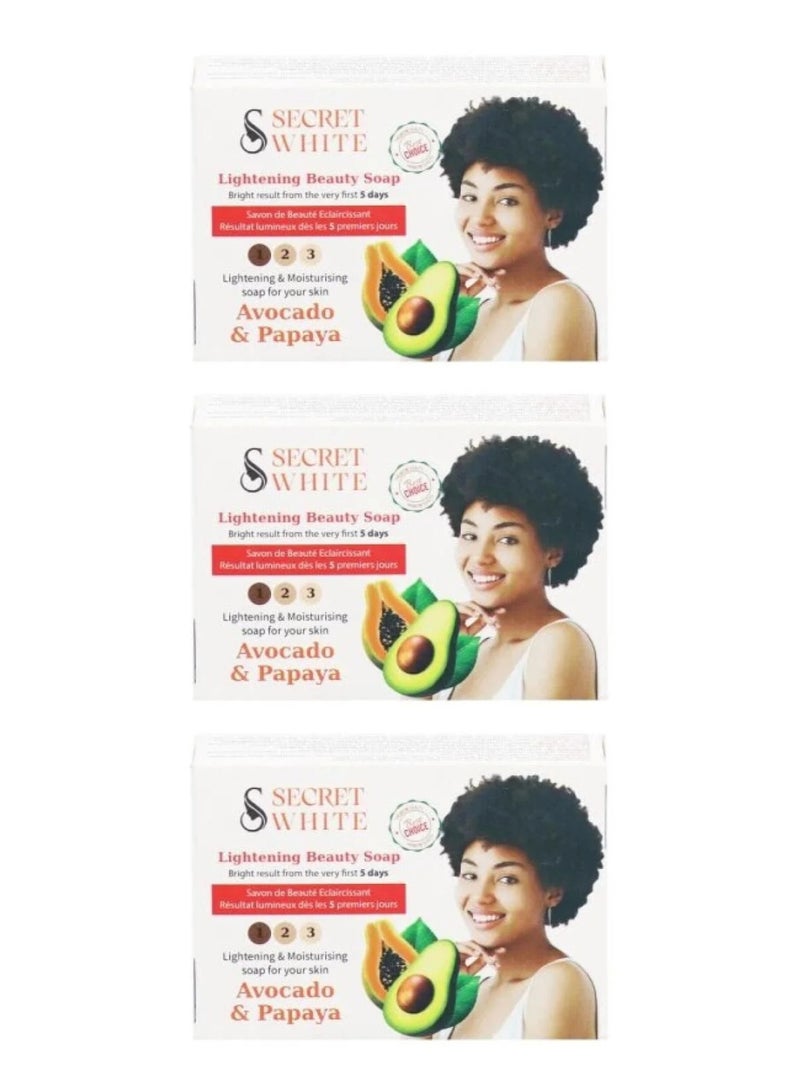Secret White Avocado & Papaya Whitening Soap - 100g - Pack of 3