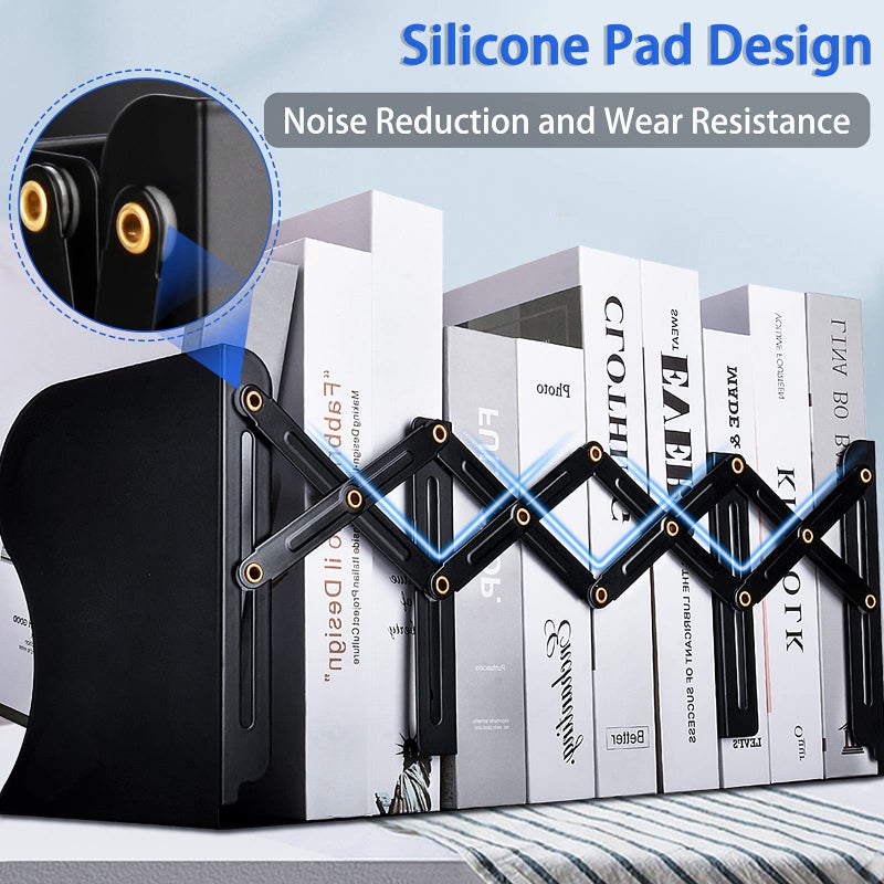 Carooyac 2pcs لا ينتهي الكتب غير المتزلجة لعقد الكتب Carooyac Bookends قابلة للتعديل Book End Metal Bookends للأرفف حاملات الكتب السوداء لمكتب رف الكتب - يمتد إلى 19 "" - Image 4