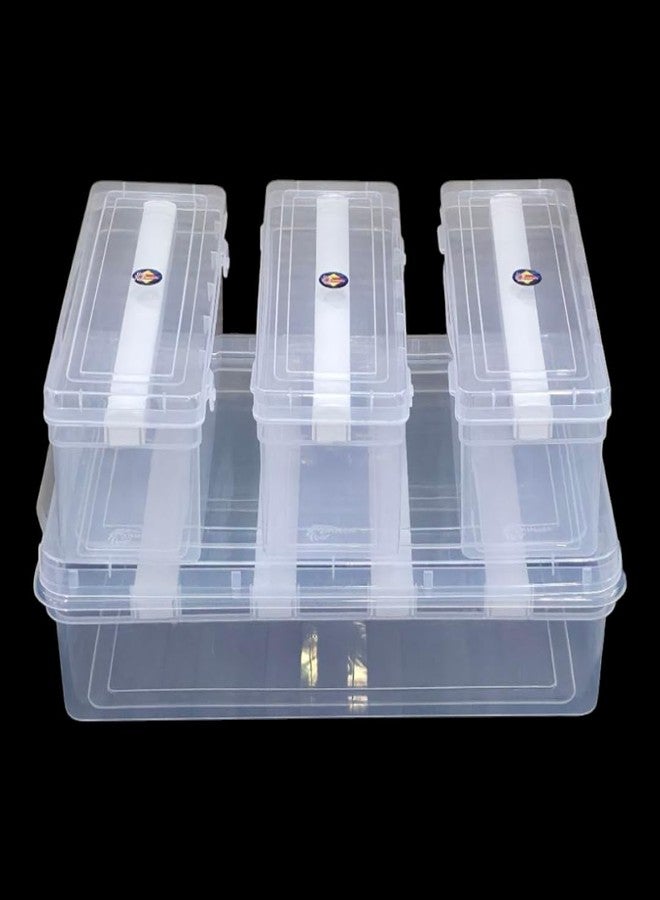 VILOMP Adjustable 1,1,1,4 rod Bangles Storage Chudi Set Organizer (4 rod & 1 rod with 3 box) Jewellery Storage Display Box for Bangles Bracelet Wrist Watch Hair Bands Scrunchies, Transparent - Image 1