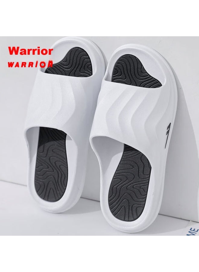 Pull Back Warrior Sports نعال للرجال، خفانات حمام داخلية خارجية ماصة للصدمات مقاومة للانزلاق بسماكة سميكة Hl3967 أبيض وأسود المقاس 40-41 - Image 4