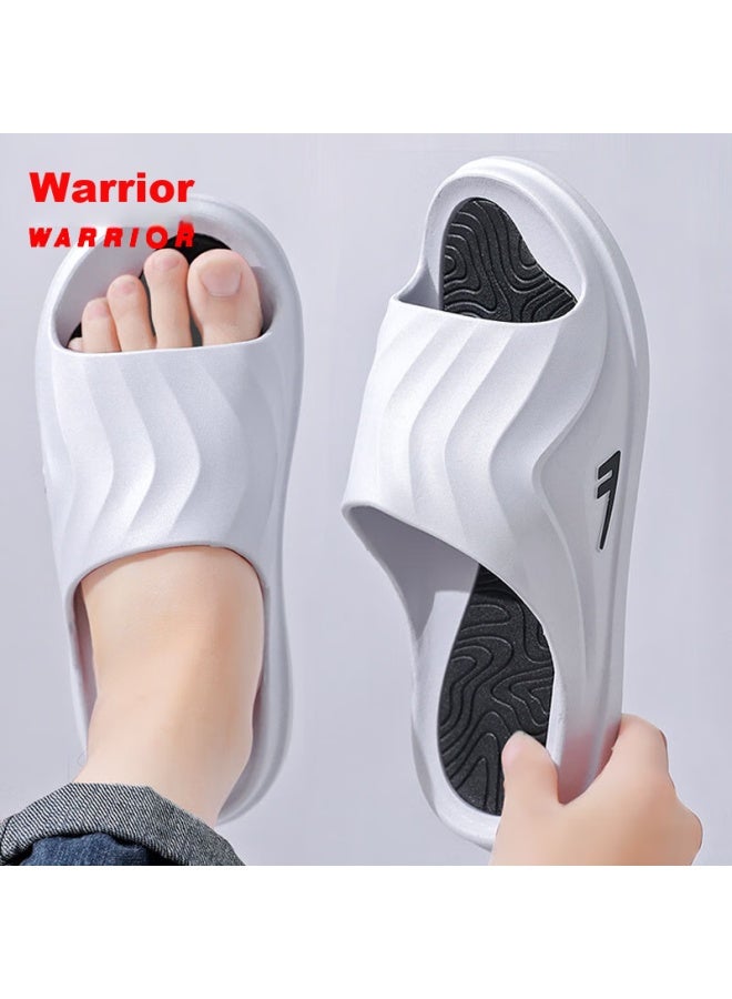 Pull Back Warrior Sports نعال للرجال، خفانات حمام داخلية خارجية ماصة للصدمات مقاومة للانزلاق بسماكة سميكة Hl3967 أبيض وأسود المقاس 40-41 - Image 1