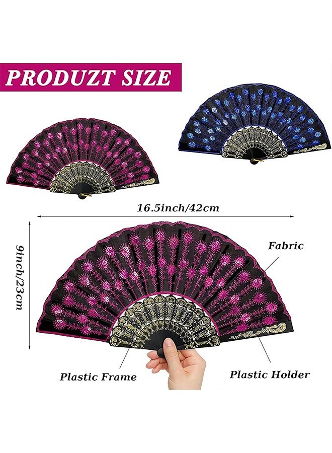 Happy D 2 Pieces Lace Spanish Fan, Foldable Hand Fan for 1920s Dancing Costume, Spanish Flamenco Gift, Photo Props, Prom, Decorations(Royal Blue, Rose Red) - Image 2