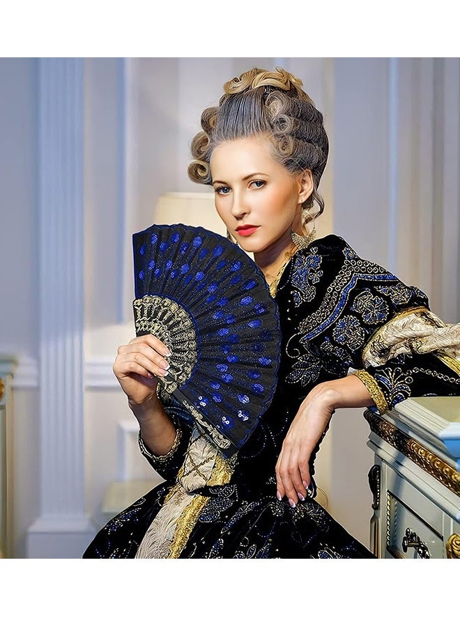 Happy D 2 Pieces Lace Spanish Fan, Foldable Hand Fan for 1920s Dancing Costume, Spanish Flamenco Gift, Photo Props, Prom, Decorations(Royal Blue, Rose Red) - Image 4