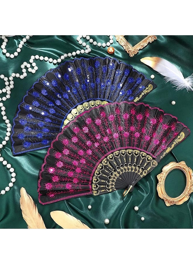 Happy D 2 Pieces Lace Spanish Fan, Foldable Hand Fan for 1920s Dancing Costume, Spanish Flamenco Gift, Photo Props, Prom, Decorations(Royal Blue, Rose Red) - Image 5