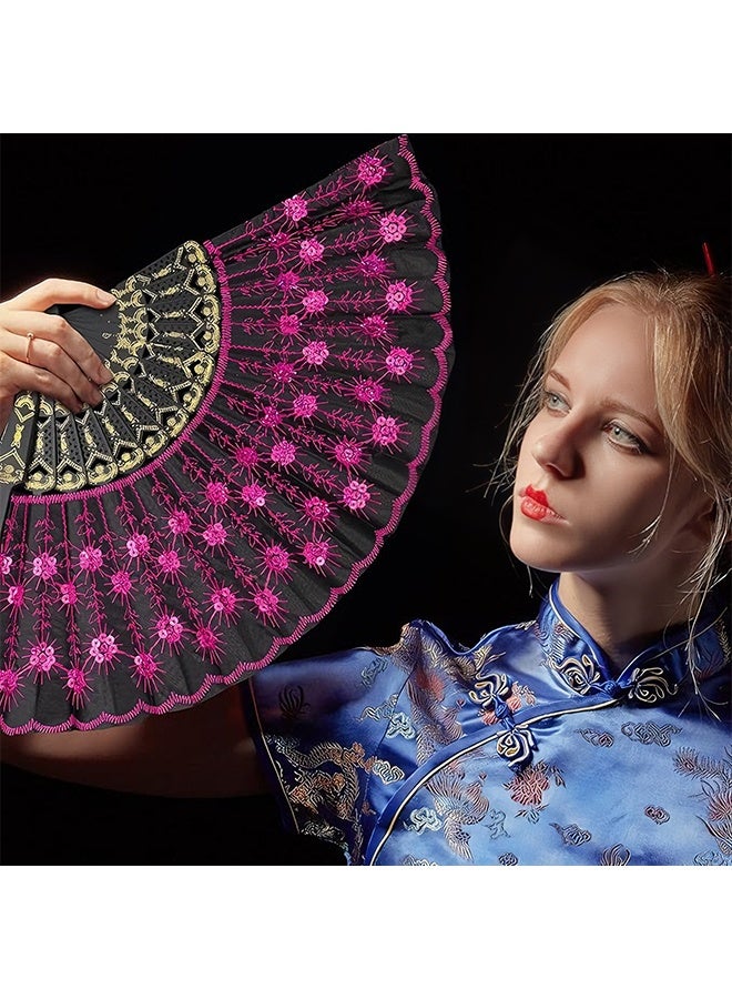 Happy D 2 Pieces Lace Spanish Fan, Foldable Hand Fan for 1920s Dancing Costume, Spanish Flamenco Gift, Photo Props, Prom, Decorations(Royal Blue, Rose Red) - Image 3