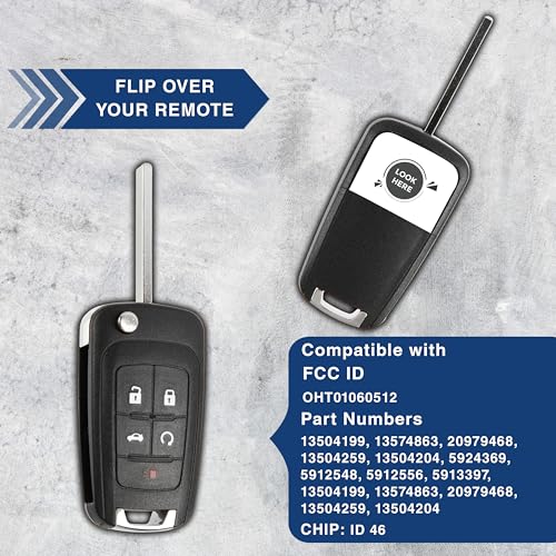 KeylessOption بديل مفتاح KeylessOption لسيارات بويك إنكور 2010-2019 شيفروليه شيفي كامارو إكوينوكس إمبالا ماليبو جي إم سي تيرين للتحكم عن بُعد، 5 أزرار OHT01060512 - عبوة من 2 - Image 5